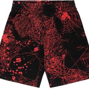 Sp5der Web Patterned Black and Red Men's Shorts Large